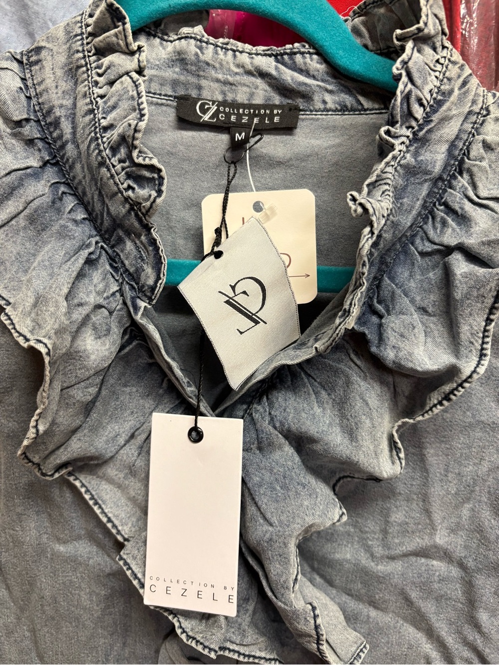 Zele Light Gray Ruffle-Front Denim Jacket - Picture 3 of 3